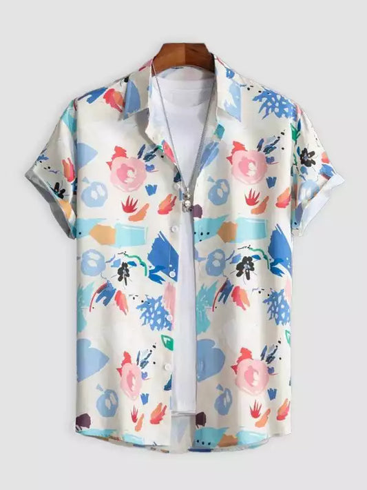 Colorfull Rose on White Beach and casual Multicolor Printed Shirt Cotton Material Half Sleeves Mens blackdock