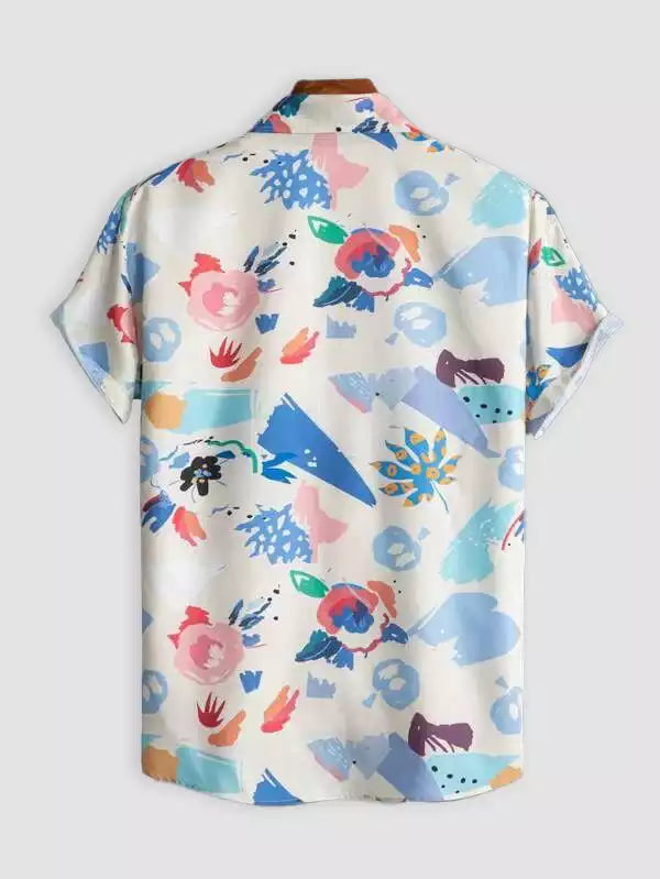 Colorfull Rose on White Beach and casual Multicolor Printed Shirt Cotton Material Half Sleeves Mens blackdock
