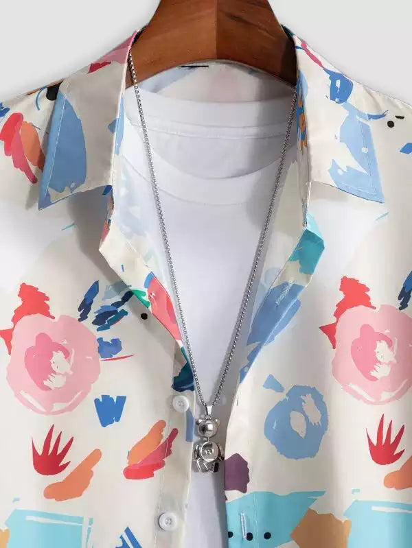 Colorfull Rose on White Beach and casual Multicolor Printed Shirt Cotton Material Half Sleeves Mens blackdock