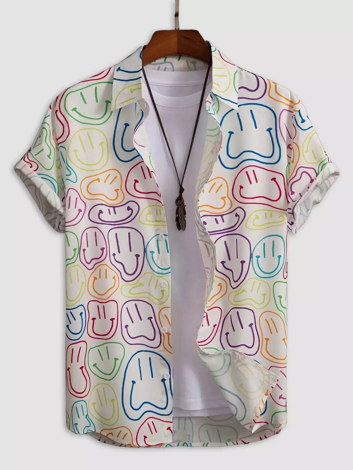 Emoji on White Beach and casual Multicolor Printed Shirt Cotton Material Half Sleeves Mens blackdock
