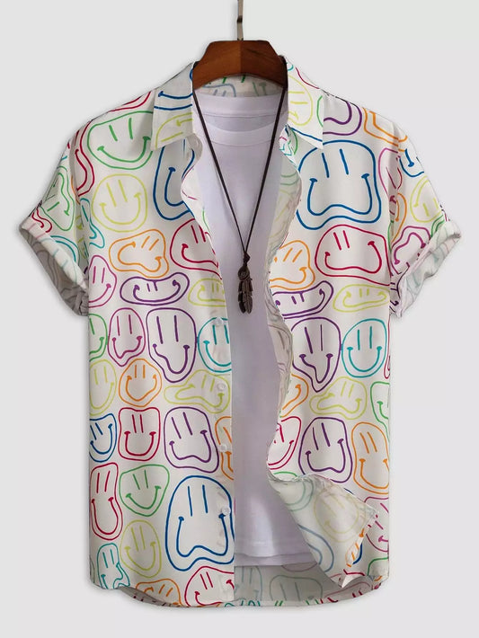 Emoji on White Beach and casual Multicolor Printed Shirt Cotton Material Half Sleeves Mens blackdock