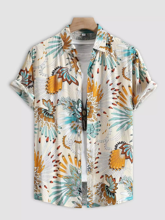 Peacock Feather Design Beach and casual Multicolor Printed Shirt Cotton Material Half Sleeves Mens blackdock