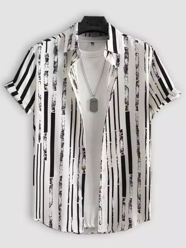 Black Scratch on White Beach and casual Multicolor Printed Shirt Cotton Material Half Sleeves Mens blackdock