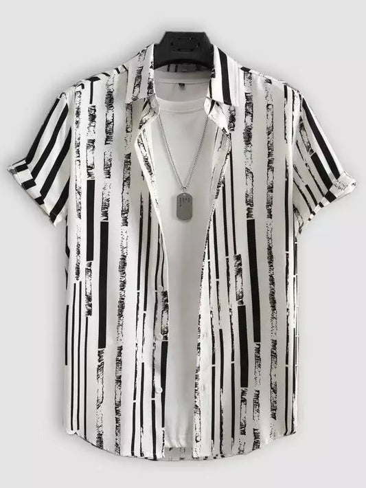 Black Scratch on White Beach and casual Multicolor Printed Shirt Cotton Material Half Sleeves Mens blackdock