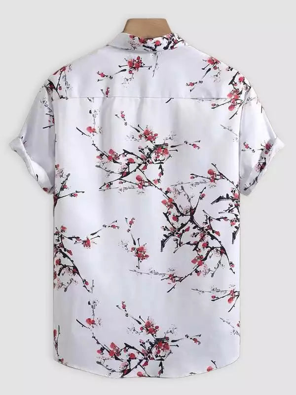 Flower on White Beach and casual Multicolor Printed Shirt Cotton Material Half Sleeves Mens blackdock