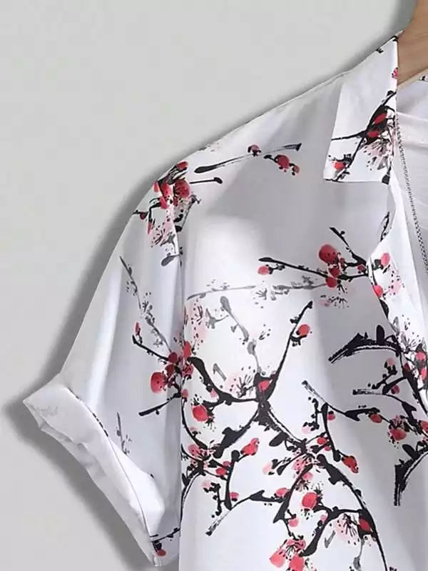 Flower on White Beach and casual Multicolor Printed Shirt Cotton Material Half Sleeves Mens blackdock