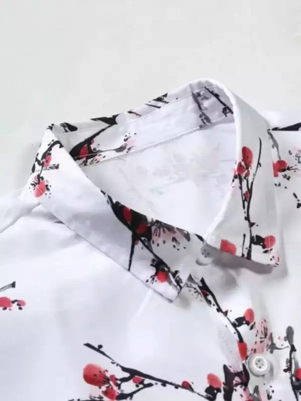 Flower on White Beach and casual Multicolor Printed Shirt Cotton Material Half Sleeves Mens blackdock