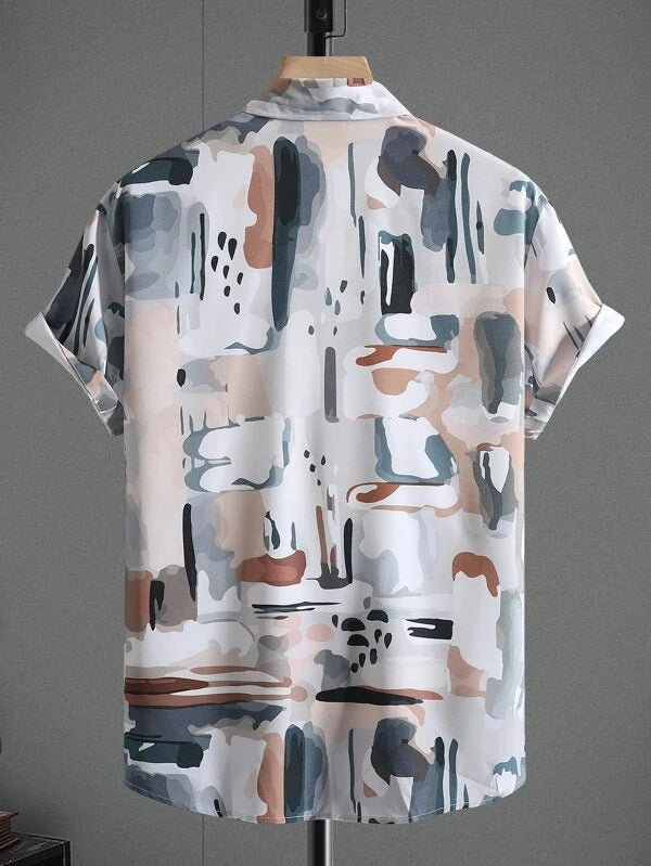 Grey Brown Slice Pattern Printed Cotton Shirt Half Sleeves for Men