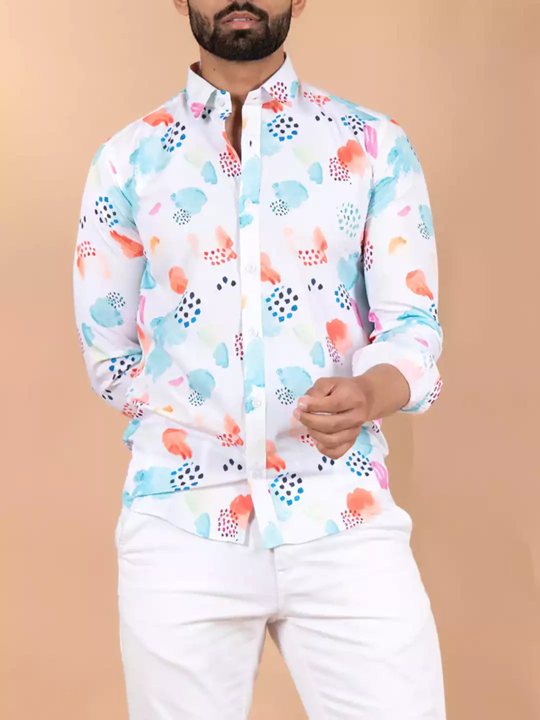 Abstract printed Pattern White Color Men's Cotton Casual Shirt Half Sleeve available on RoscoeShirts