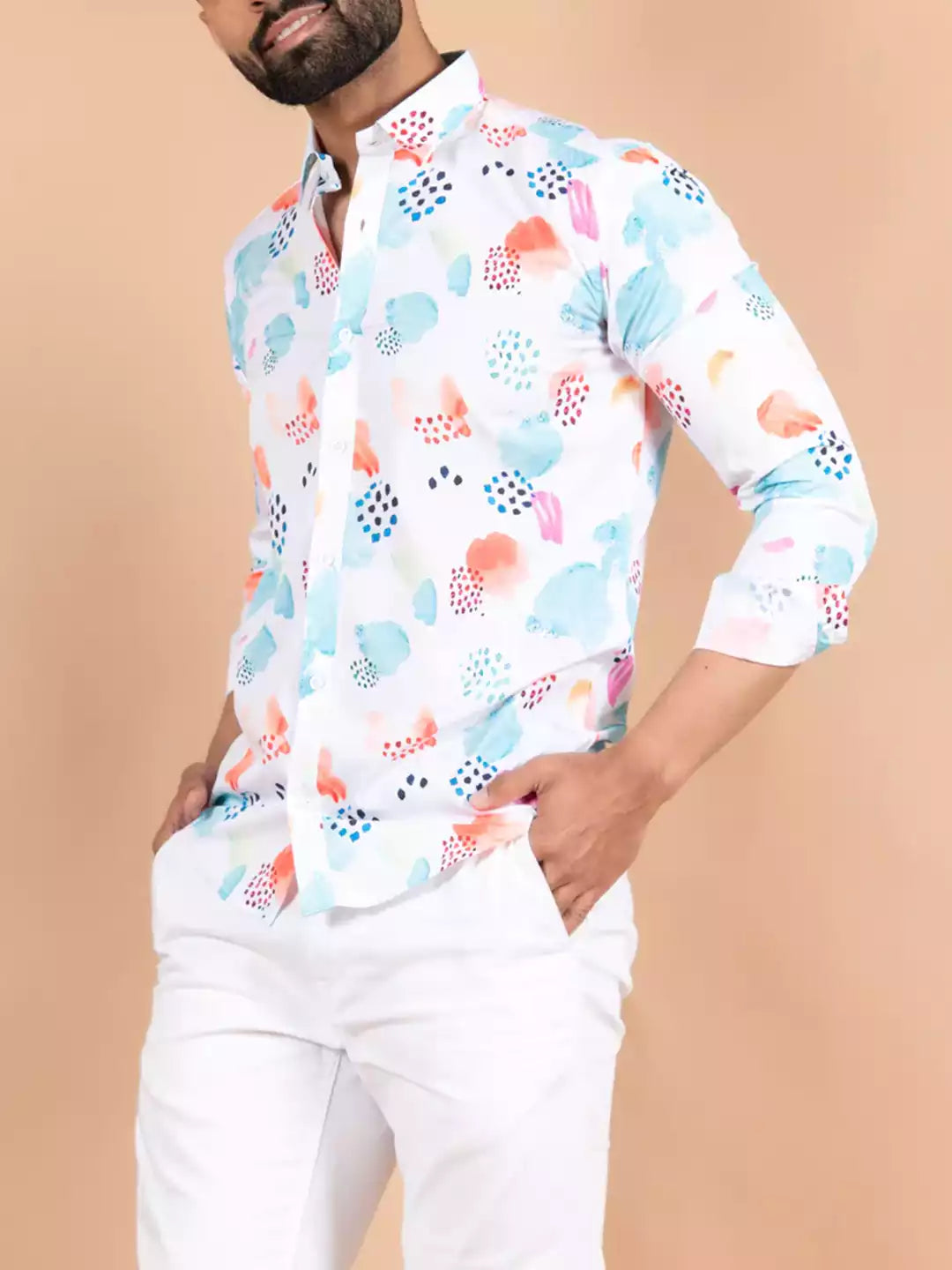 Abstract printed Pattern White Color Men's Cotton Casual Shirt Half Sleeve available on RoscoeShirts