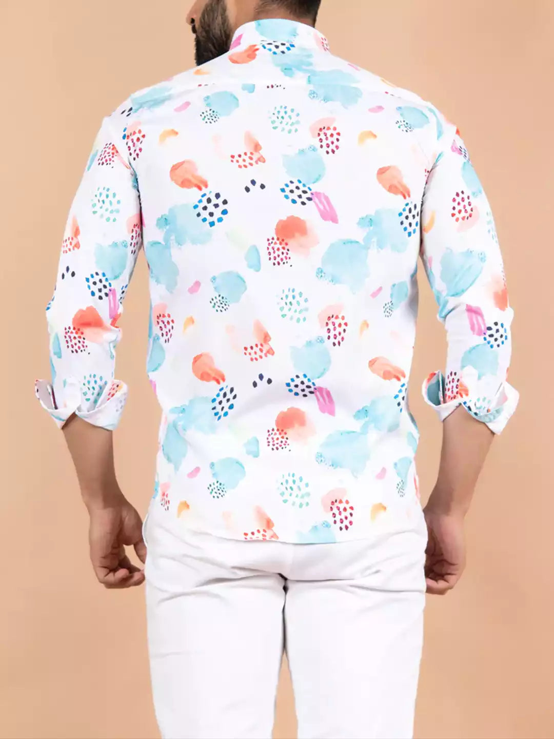 Abstract printed Pattern White Color Men's Cotton Casual Shirt Half Sleeve available on RoscoeShirts