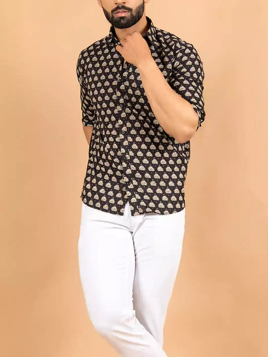 Pyramid Pattern printed Brown Color Men's Cotton Casual Shirt Half Sleeve available on RoscoeShirts