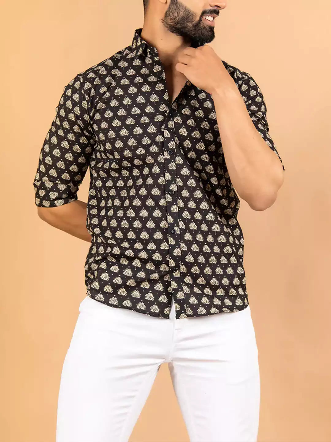 Pyramid Pattern printed Brown Color Men's Cotton Casual Shirt Half Sleeve available on RoscoeShirts