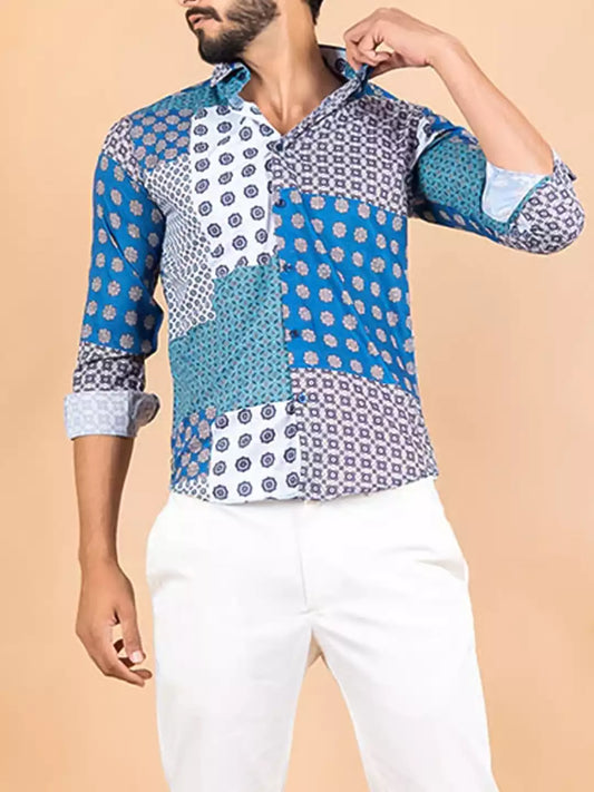 Illusion Pattern printed Blue and White Color Men's Cotton Casual Shirt Half Sleeve available on RoscoeShirts
