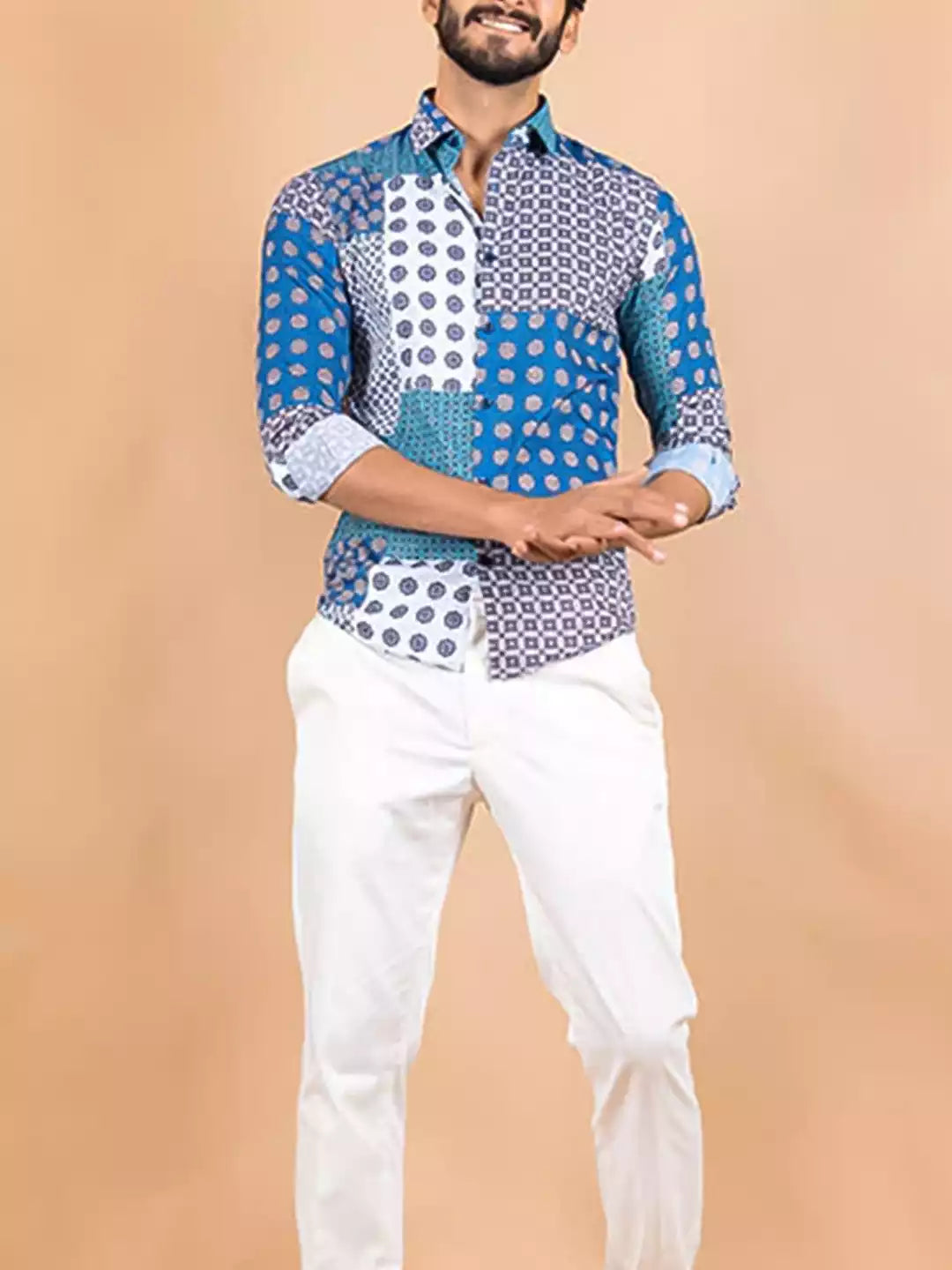 Illusion Pattern printed Blue and White Color Men's Cotton Casual Shirt Half Sleeve available on RoscoeShirts