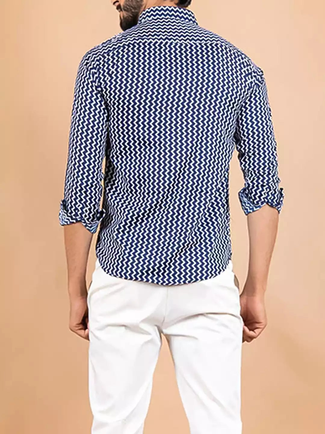ZigZag Line printed Blue Color Men's Cotton Casual Shirt Half Sleeve available on RoscoeShirts