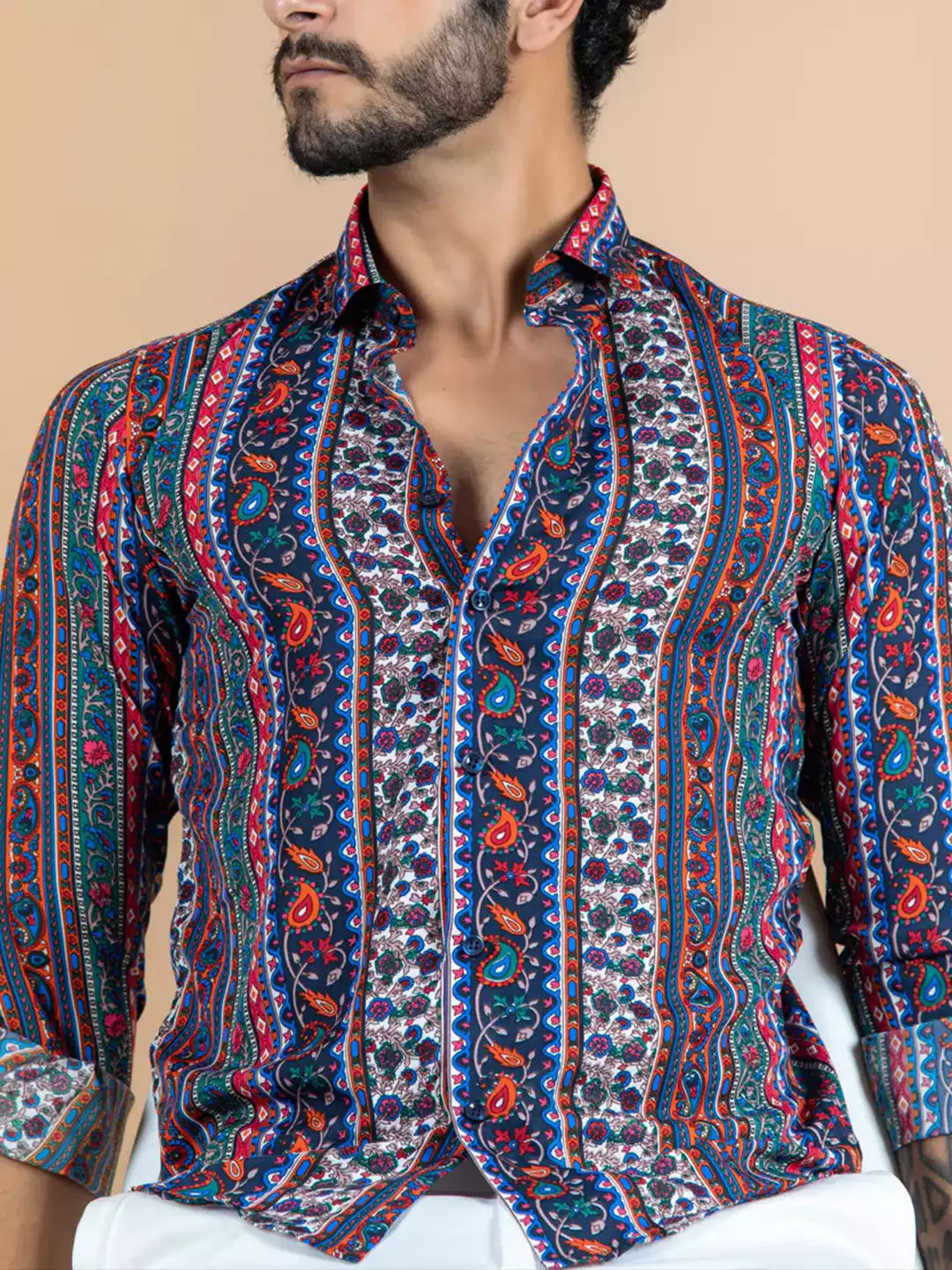 Unique printed Mandala Pattern MultiColor Men's Cotton Casual Shirt Half Sleeve available on RoscoeShirts