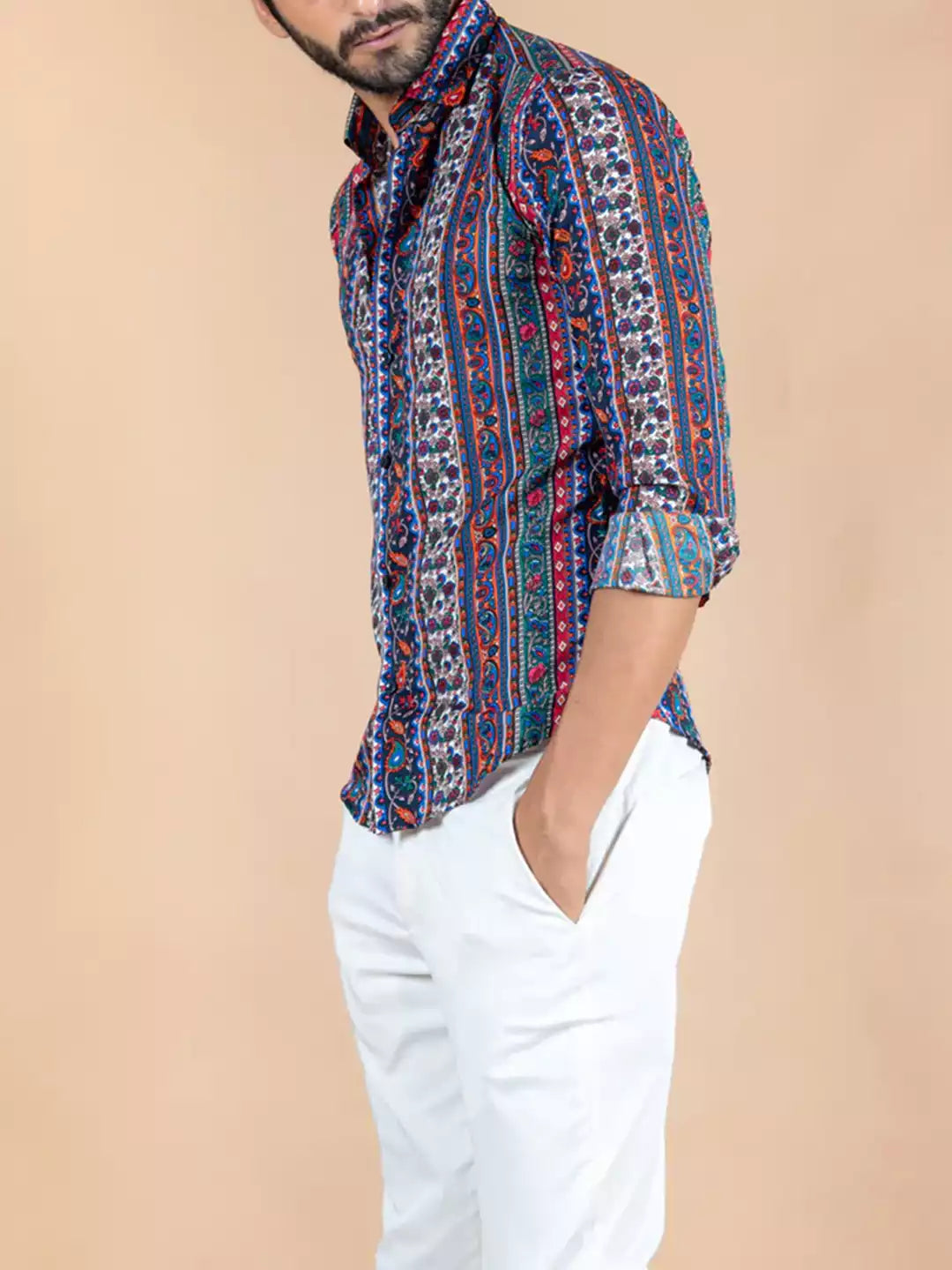 Unique printed Mandala Pattern MultiColor Men's Cotton Casual Shirt Half Sleeve available on RoscoeShirts