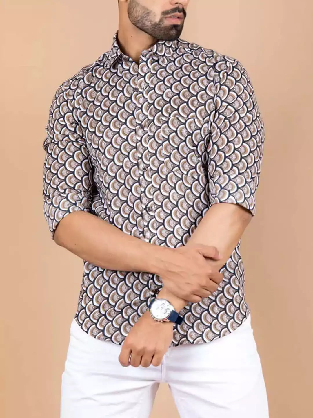 Tender Pattern printed Brown Color Men's Cotton Casual Shirt Half Sleeve available on RoscoeShirts
