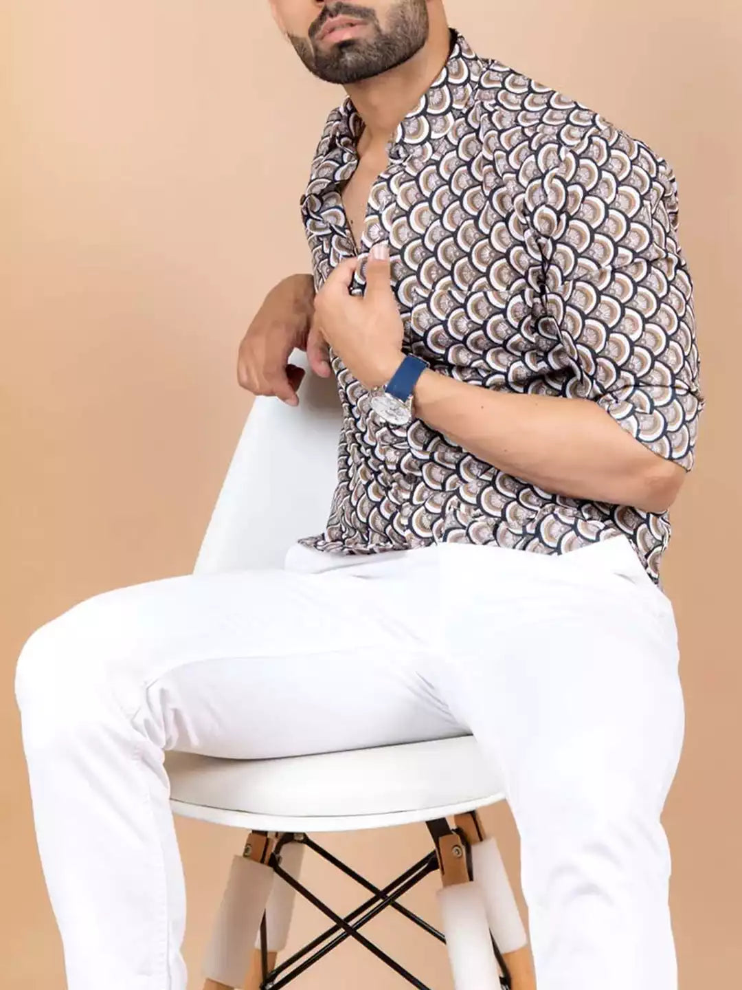 Tender Pattern printed Brown Color Men's Cotton Casual Shirt Half Sleeve available on RoscoeShirts