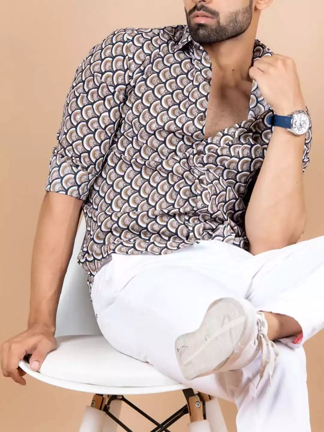 Tender Pattern printed Brown Color Men's Cotton Casual Shirt Half Sleeve available on RoscoeShirts