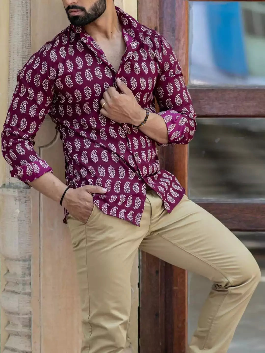 Tender Pattern printed Pink Color Men's Cotton Casual Shirt Half Sleeve available on RoscoeShirts