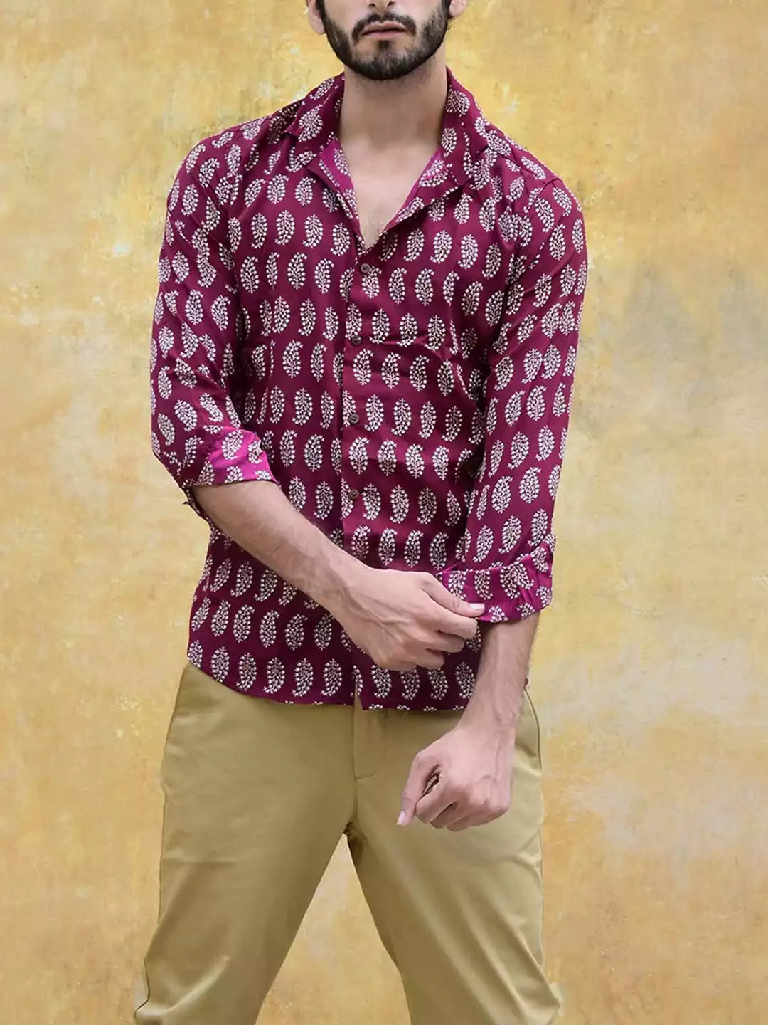 Tender Pattern printed Pink Color Men's Cotton Casual Shirt Half Sleeve available on RoscoeShirts