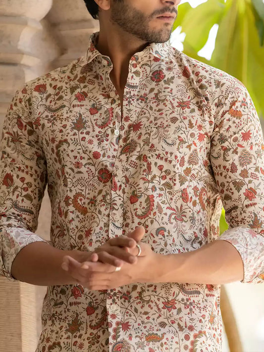 Tender Pattern printed Mhendi Color Men's Cotton Casual Shirt Half Sleeve available on RoscoeShirts