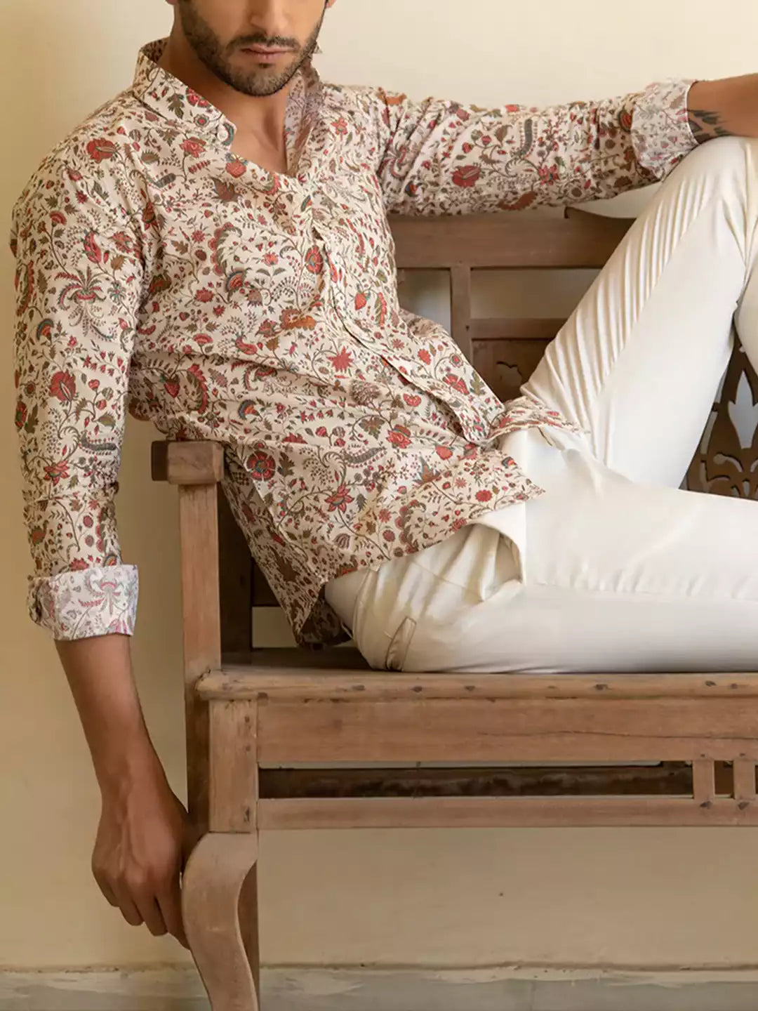 Tender Pattern printed Mhendi Color Men's Cotton Casual Shirt Half Sleeve available on RoscoeShirts