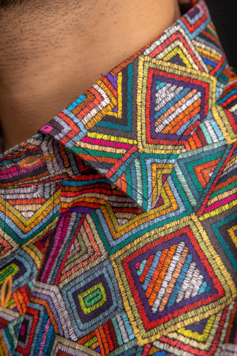 Blocks Multicolor Design Printed Cotton Shirt Half Sleeves Multicolor for Men