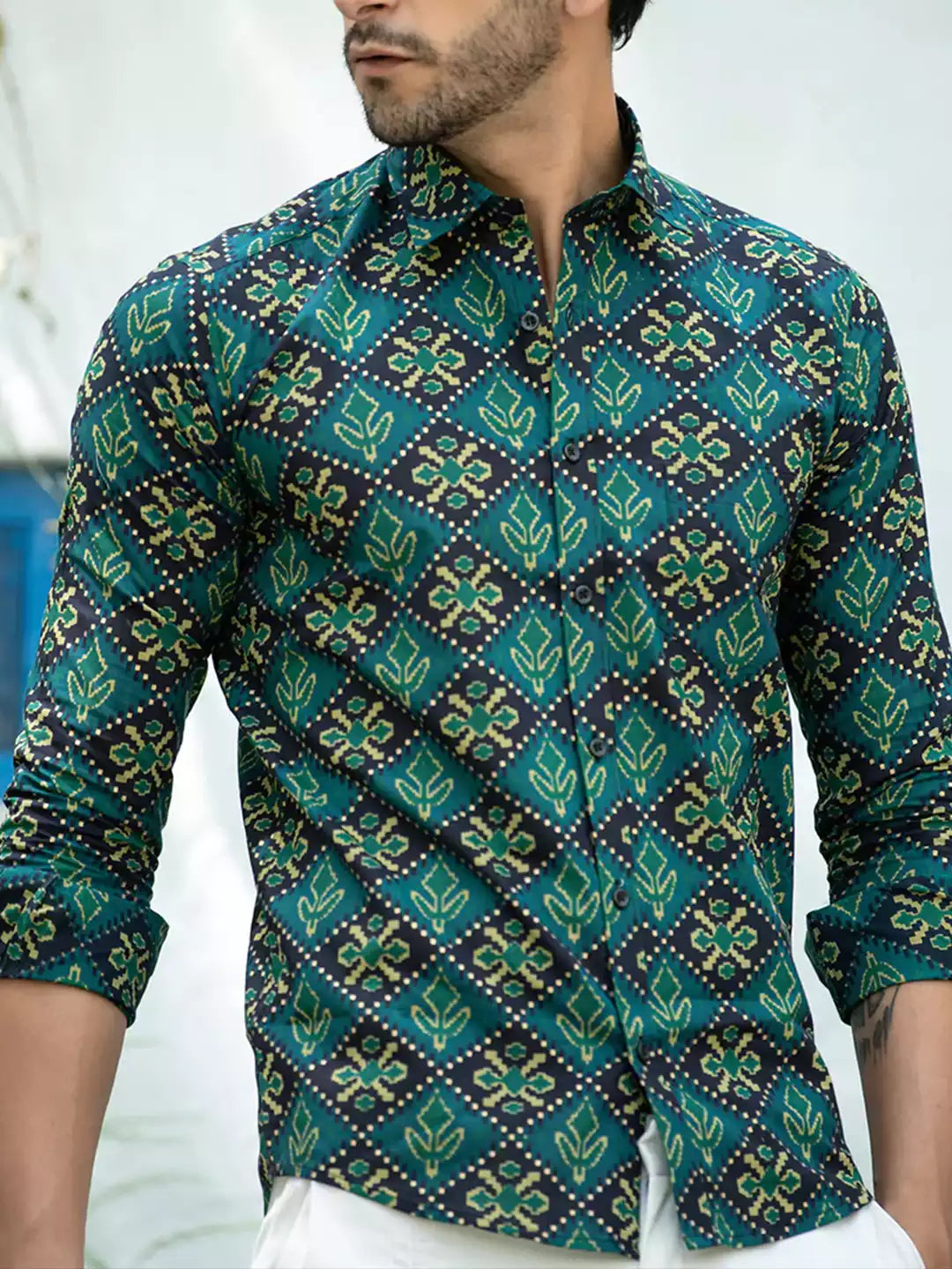 Mandala Art Pattern printed Green Color Men's Cotton Casual Shirt Half Sleeve available on RoscoeShirts
