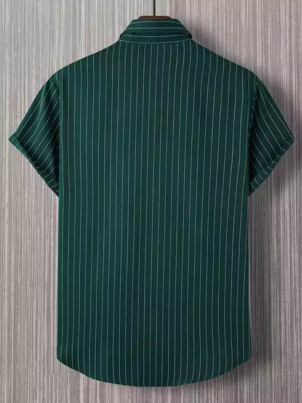 Green Lining White Cotton Shirt Half Sleeves Multicolor for Men