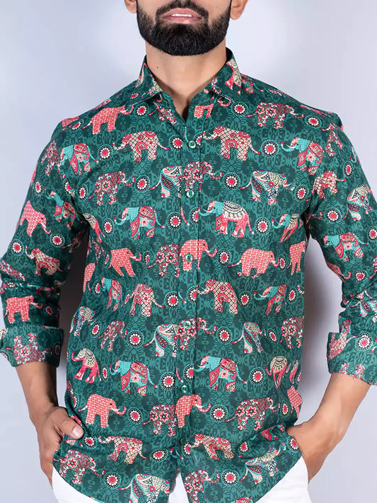 Mandala Art Pattern printed Dark Green Color Men's Cotton Casual Shirt Half Sleeve available on RoscoeShirts
