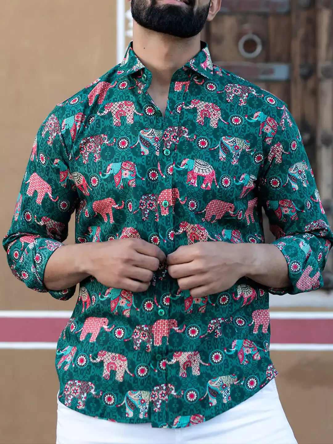 Mandala Art Pattern printed Dark Green Color Men's Cotton Casual Shirt Half Sleeve available on RoscoeShirts