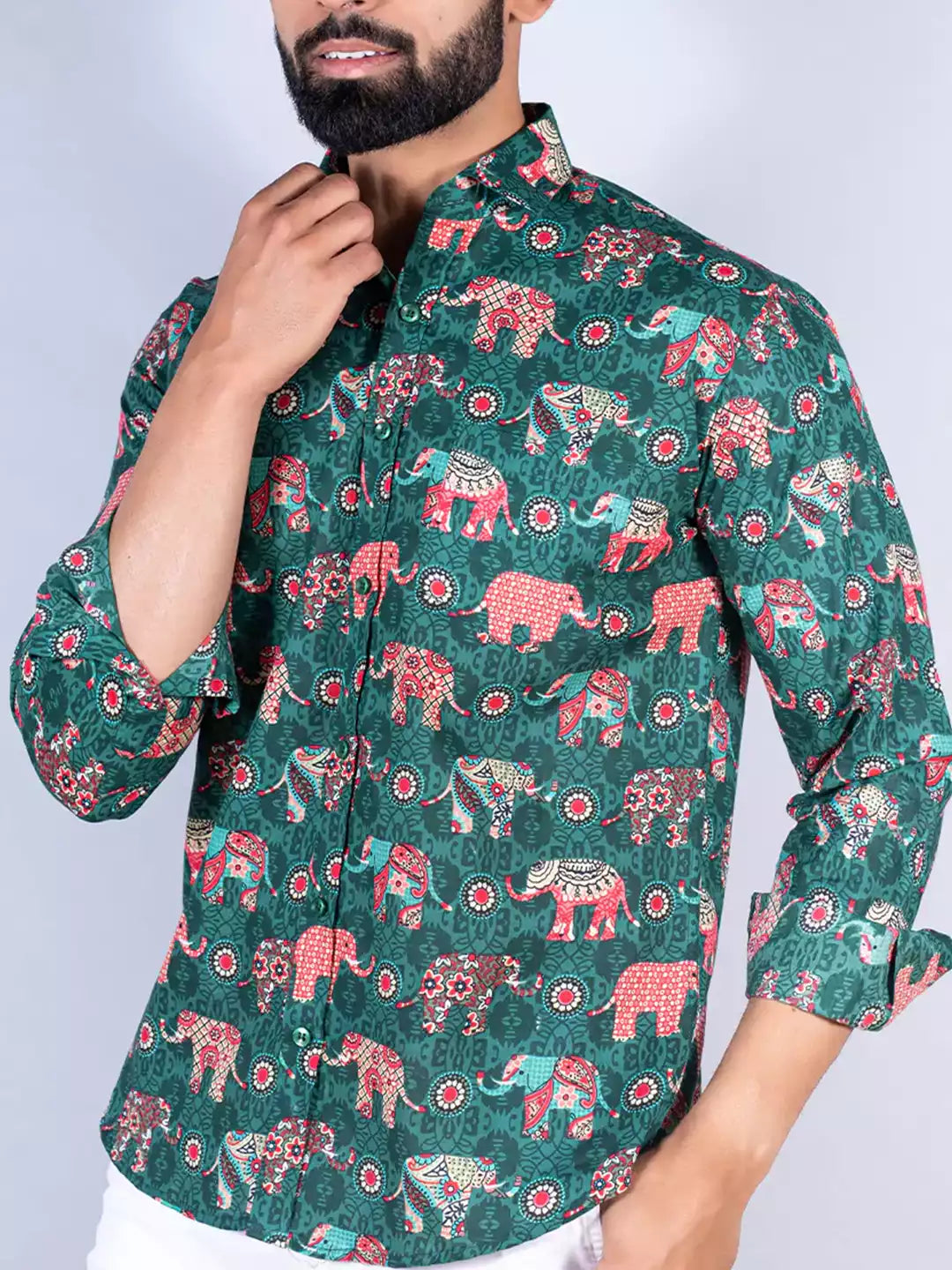 Mandala Art Pattern printed Dark Green Color Men's Cotton Casual Shirt Half Sleeve available on RoscoeShirts