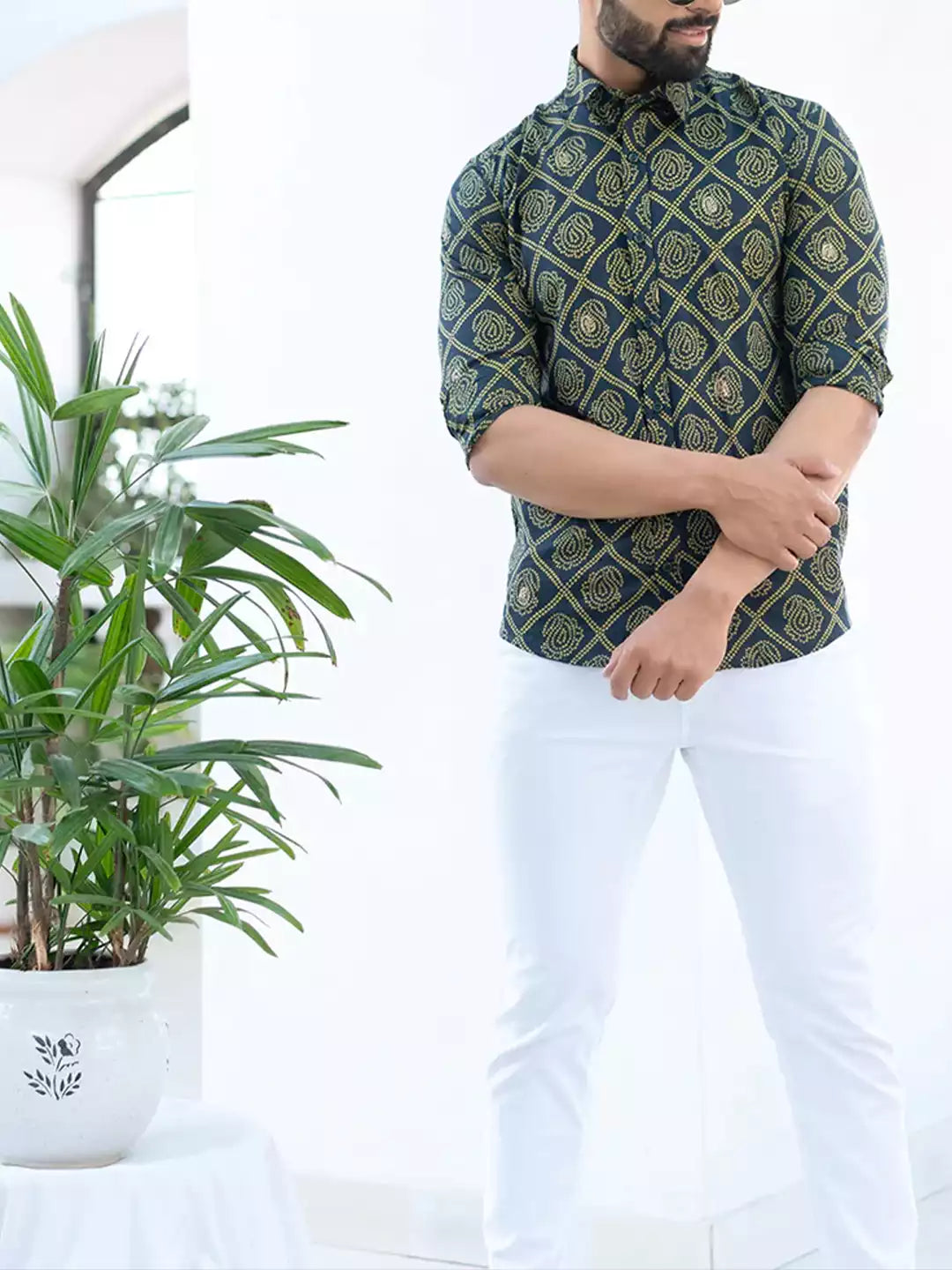 Mandala Art Pattern printed Mhendi Color Men's Cotton Casual Shirt Half Sleeve available on RoscoeShirts