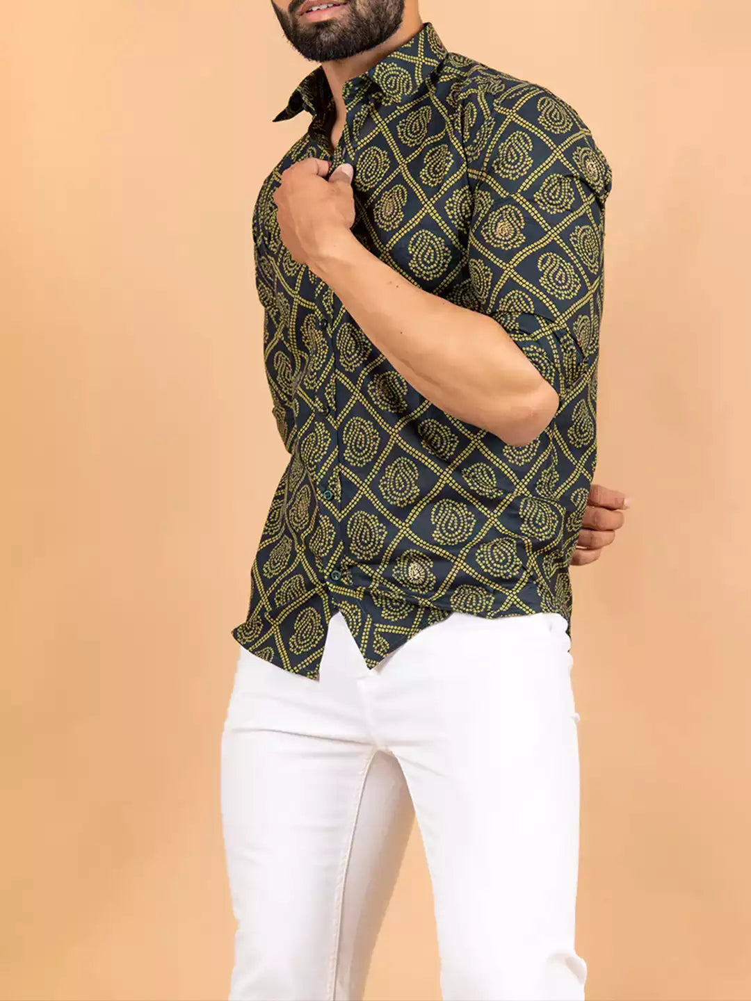 Mandala Art Pattern printed Mhendi Color Men's Cotton Casual Shirt Half Sleeve available on RoscoeShirts