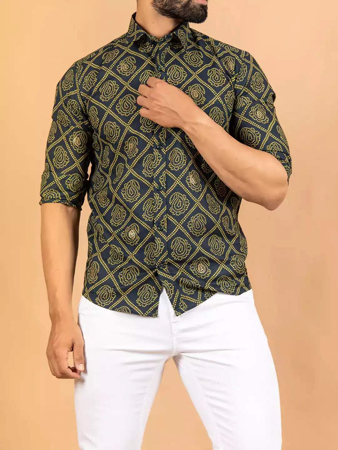 Mandala Art Pattern printed Mhendi Color Men's Cotton Casual Shirt Half Sleeve available on RoscoeShirts