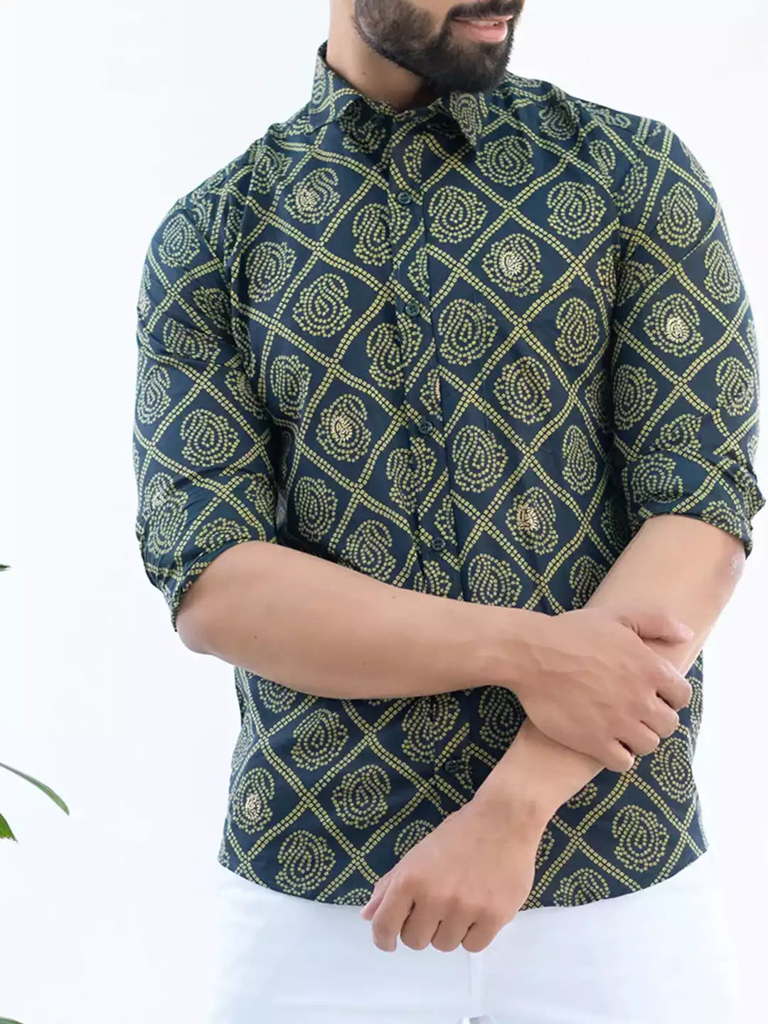 Mandala Art Pattern printed Mhendi Color Men's Cotton Casual Shirt Half Sleeve available on RoscoeShirts