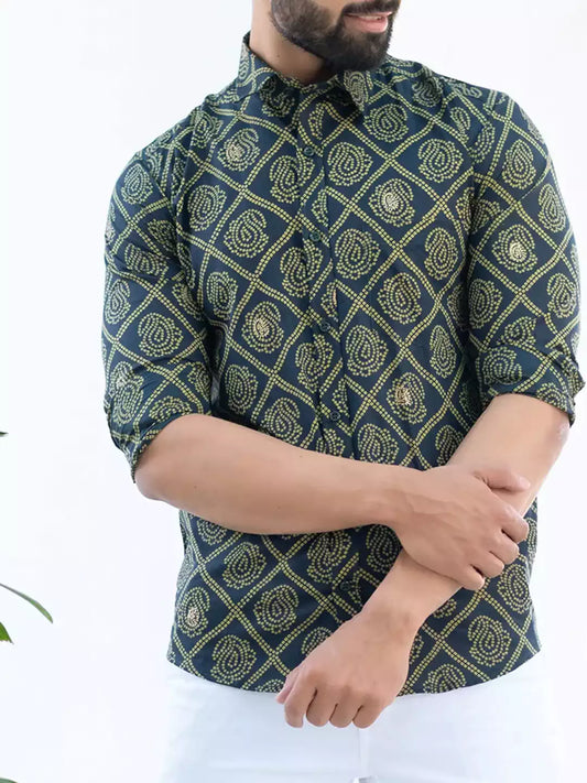 Mandala Art Pattern printed Mhendi Color Men's Cotton Casual Shirt Half Sleeve available on RoscoeShirts