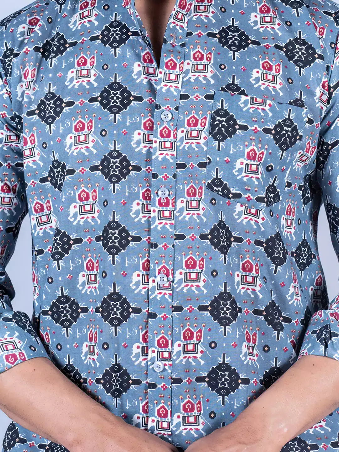 Mandala Art Pattern printed Blue Color Men's Cotton Casual Shirt Half Sleeve available on RoscoeShirts
