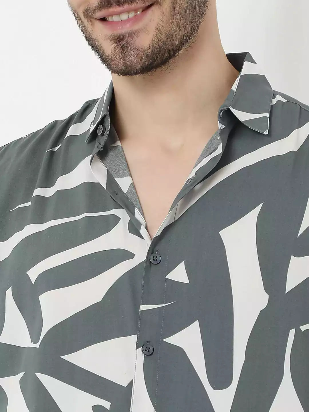 Abstract Pattern printed White and Grey Color Men's Cotton Casual Shirt Half Sleeve available on RoscoeShirts