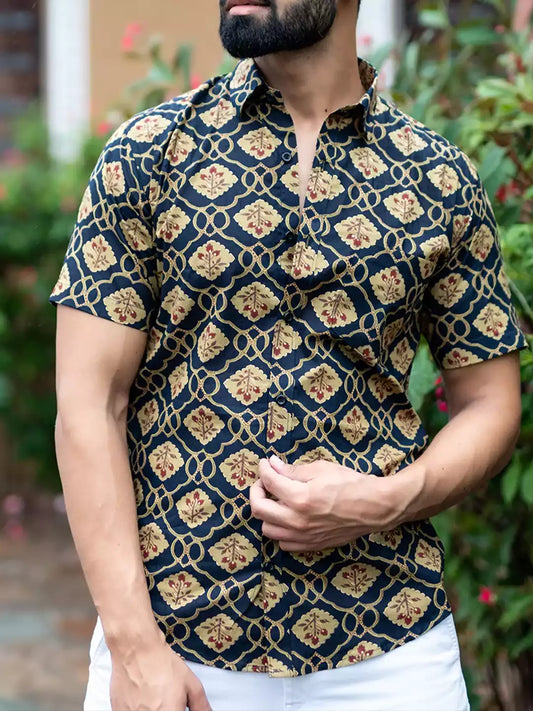 Party Print Maroon Color Men's printed Cotton Casual Shirt Half Sleeve available on RoscoeShirts