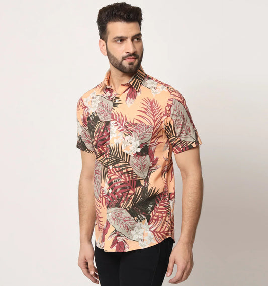 Tender Pattern Printed Casual Cotton Shirt Half Sleeves Multicolor for Men