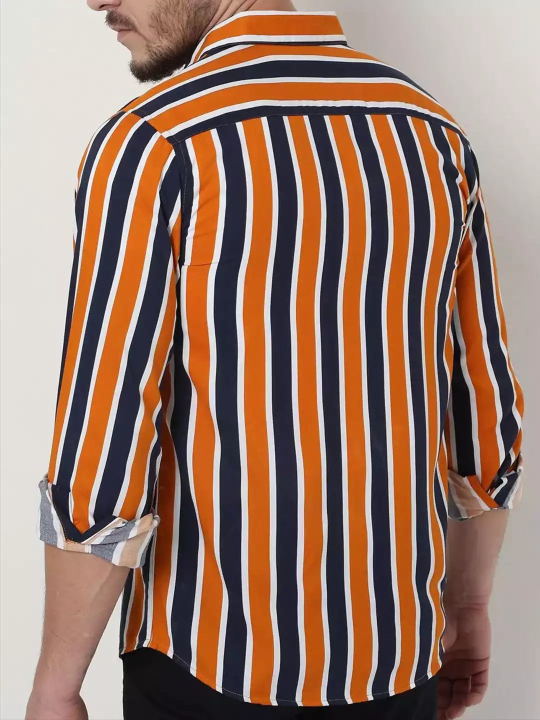 Lining Pattern Orange Color Men's printed Cotton Casual Shirt Half Sleeve available on RoscoeShirts