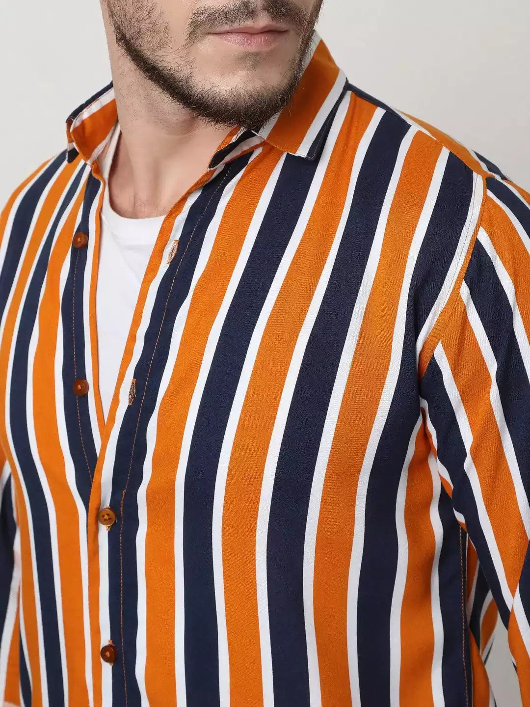 Lining Pattern Orange Color Men's printed Cotton Casual Shirt Half Sleeve available on RoscoeShirts