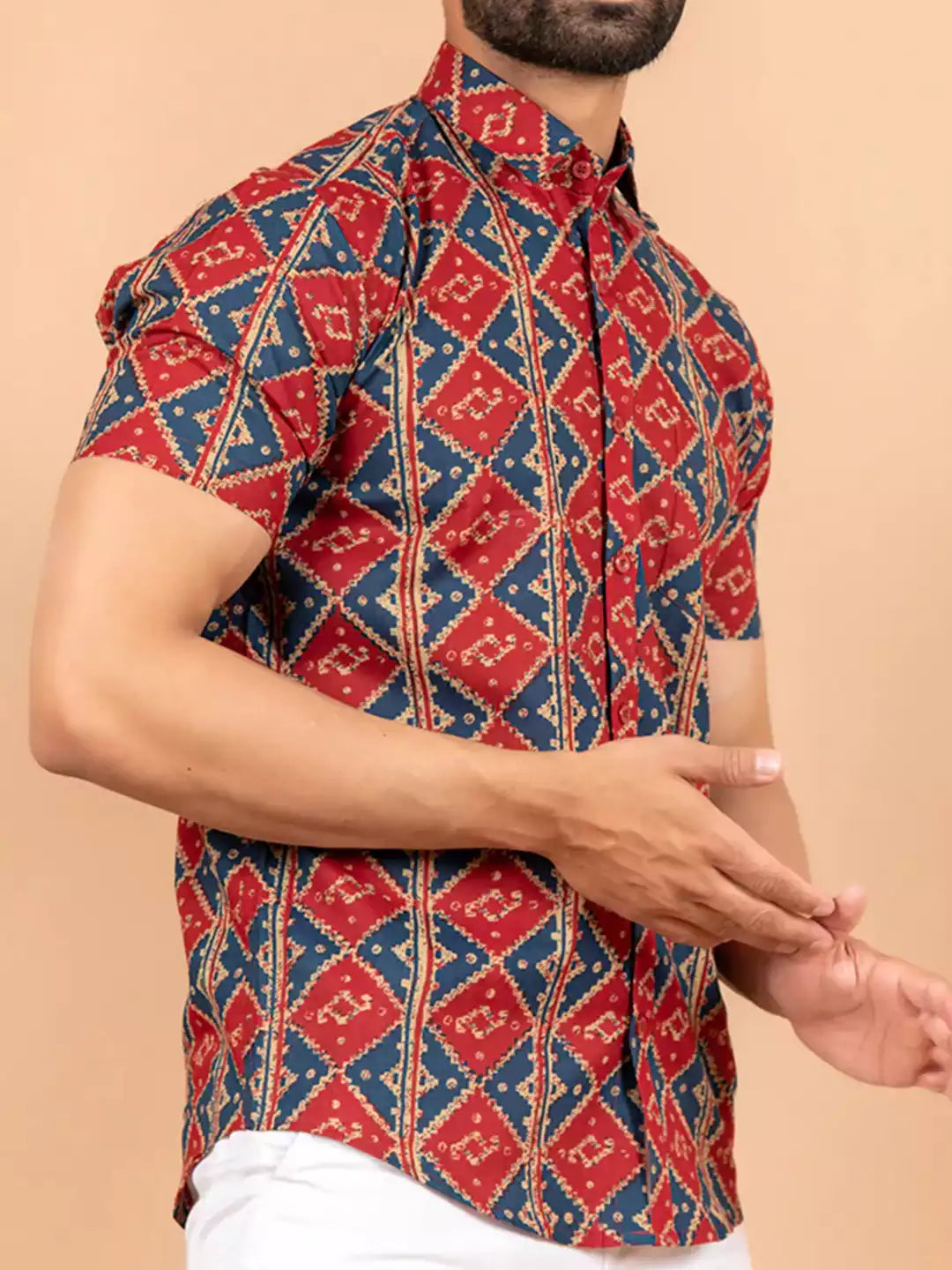 Jaipuri Style MultiColor Men's printed Cotton Casual Shirt Half Sleeve available on RoscoeShirts