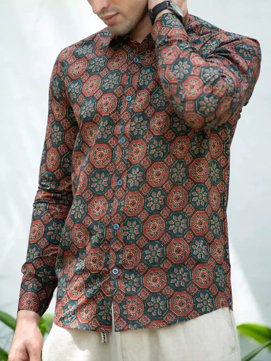 Unique Jaipuri Printed Color Men's Cotton Casual Shirt Half Sleeve available on RoscoeShirts