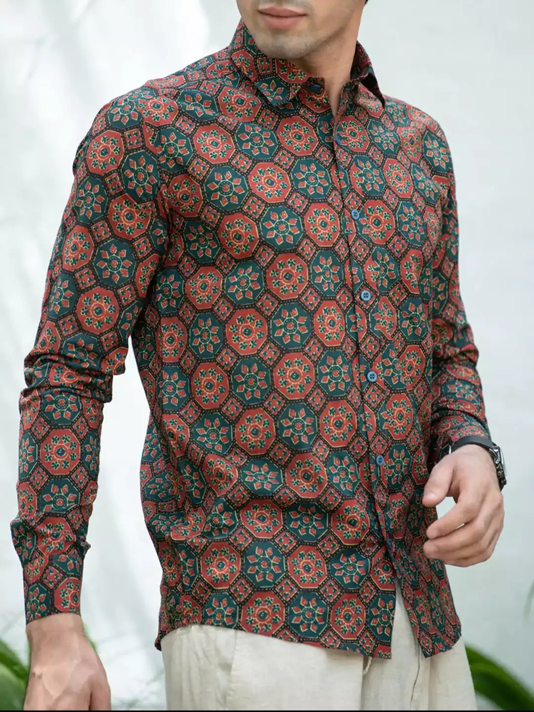 Unique Jaipuri Printed Color Men's Cotton Casual Shirt Half Sleeve available on RoscoeShirts