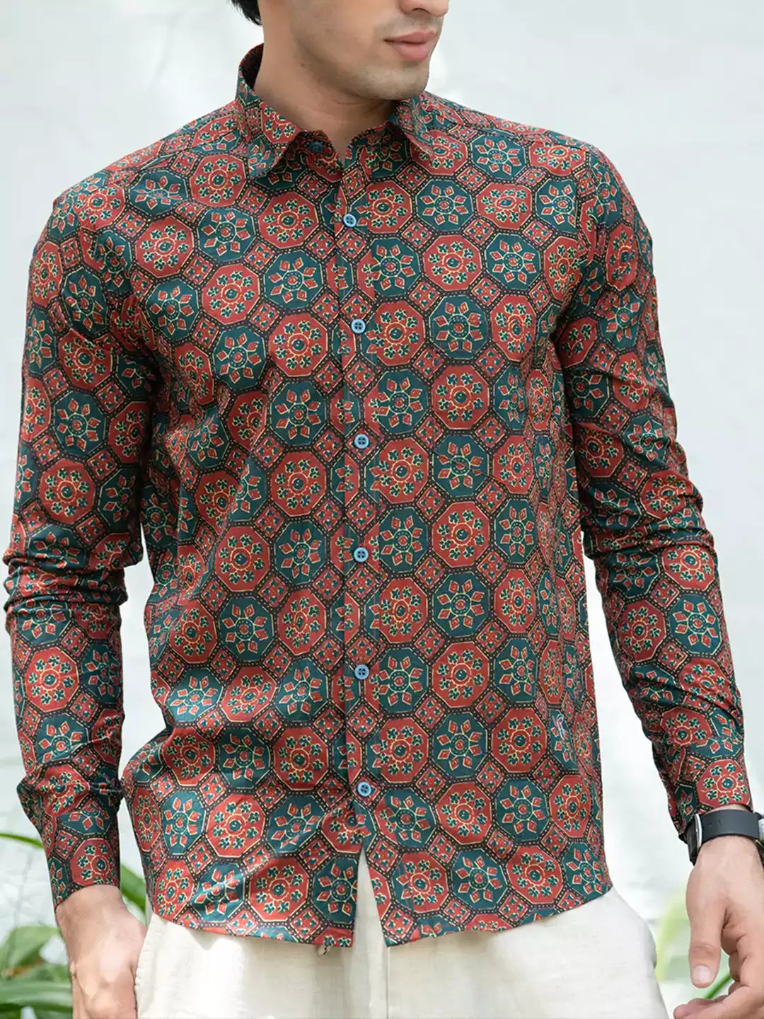 Unique Jaipuri Printed Color Men's Cotton Casual Shirt Half Sleeve available on RoscoeShirts